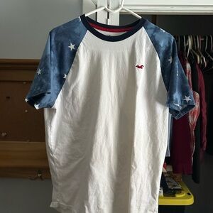 Hollister White Tee with Navy Star Raglan Sleeves